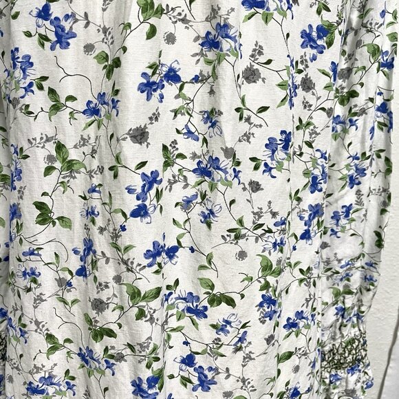 Zara Linen Blend Cottagecore Floral Long Sleeve Dress Smocked Neck size Small - Picture 9 of 11